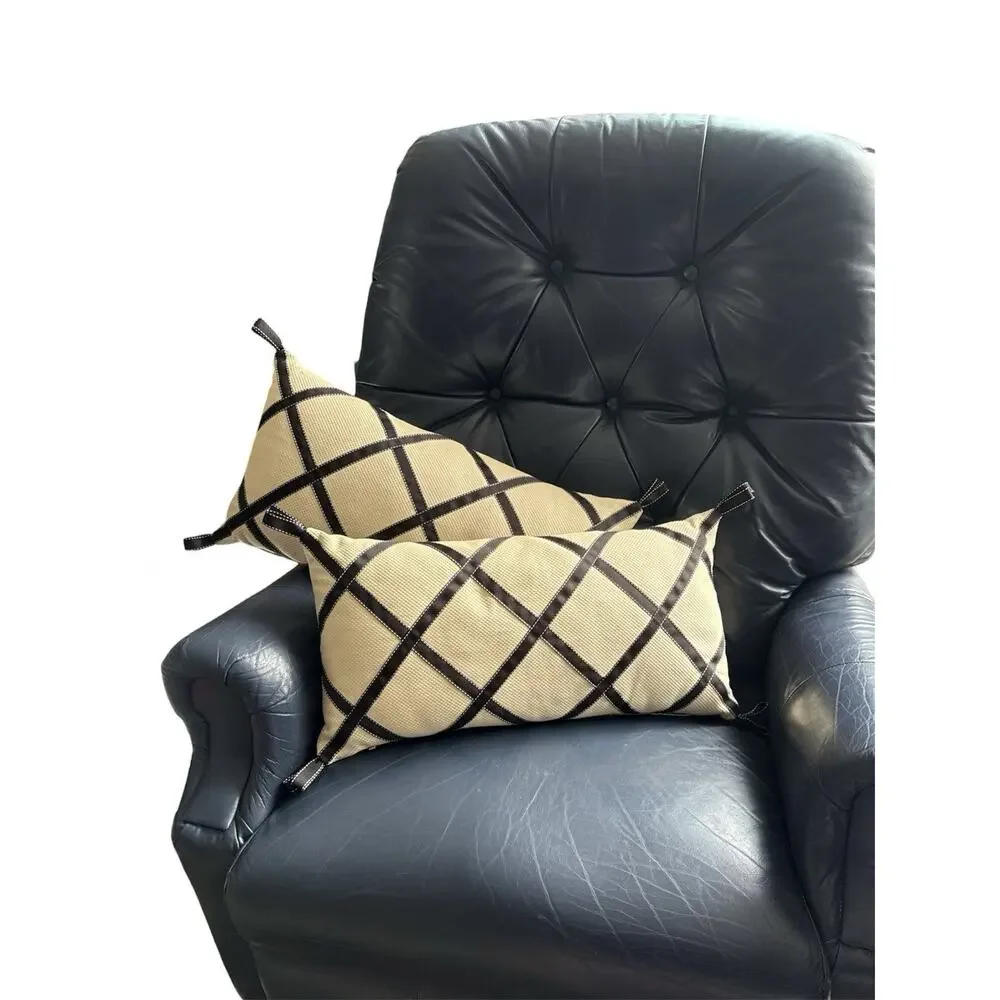 Eastern Accents Throw Pillows Ivory w Black Ribbon Rectangular $270 Made USA